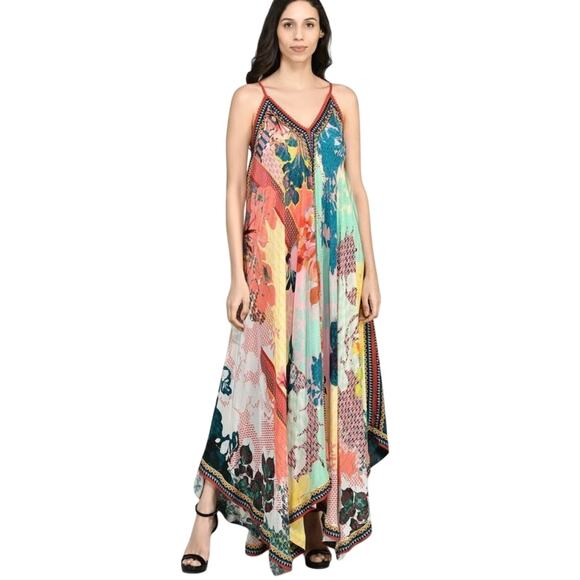 ANTHROPOLOGIE Abstract Print Handkerchief Dress w/ Embroidery Size M New w/ Tag - Picture 3 of 12